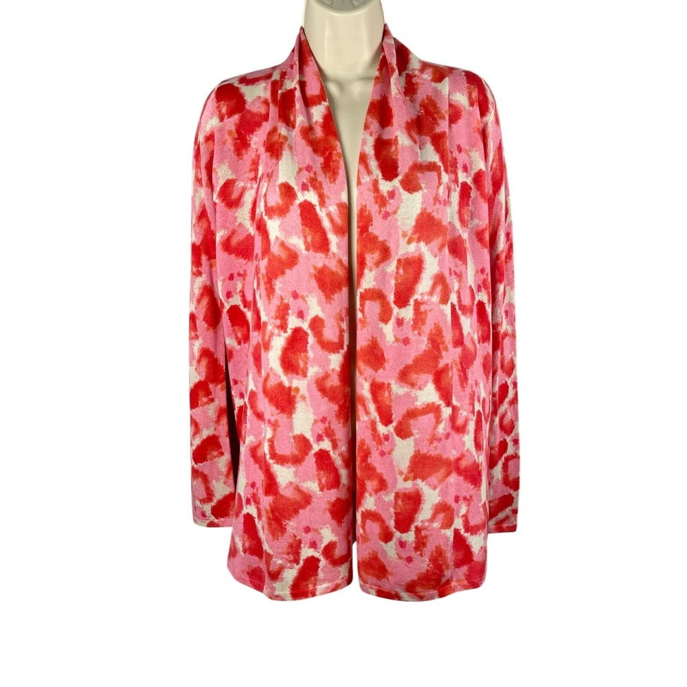 Neiman Marcus Cardigan Sweater Womens Small Pink Watercolor Silk Cashmere Wool